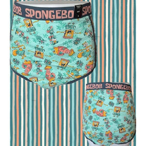 Nickelodeon +4 Teal SpongeBob Hawaii Graphic Logo Waistband Cotton Brief Panties